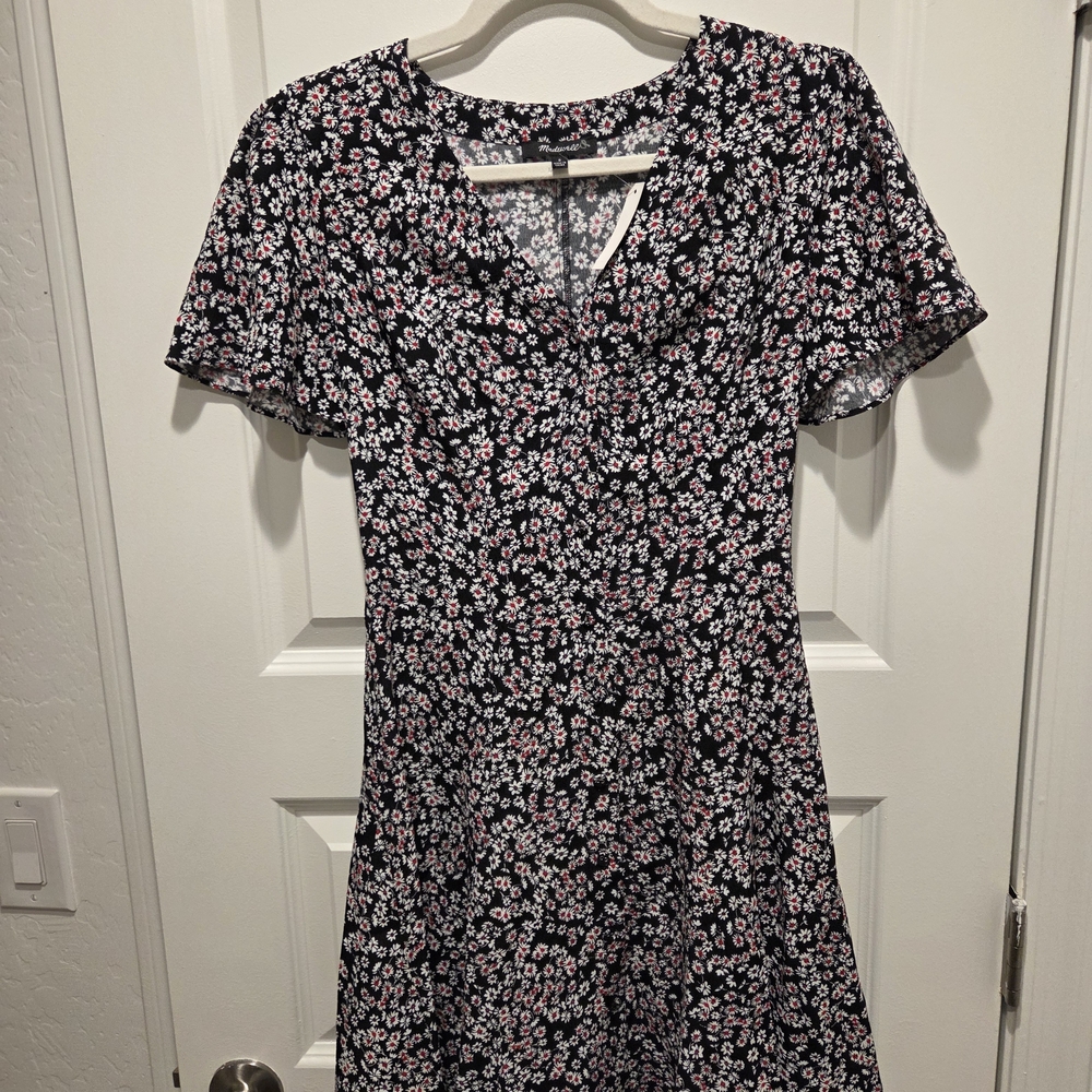 Madewell Black and Pink Floral Midi Dress